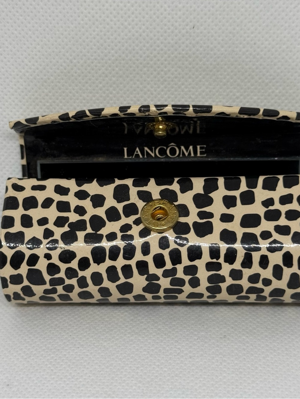 Lancôme Leopard Print Lipstick Case with Mirror in Black and Cream